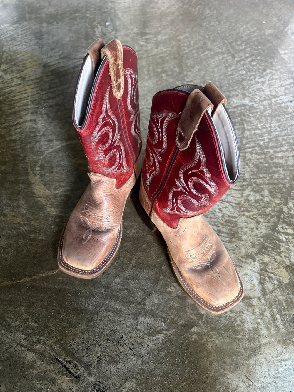 One West Kids Red and Brown Western Cowboy Boots